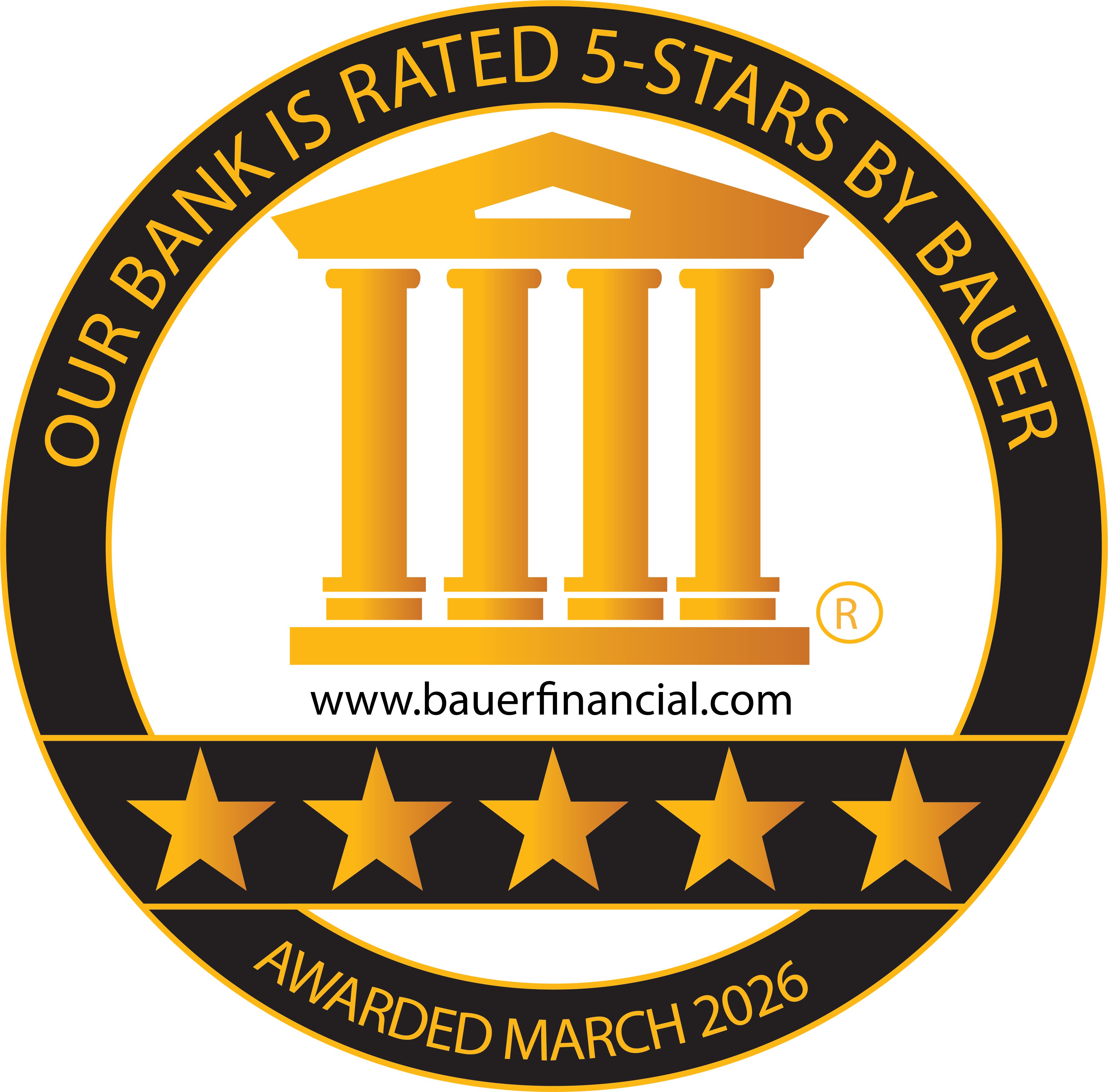 Our bank is rated 5 stars by BAUER